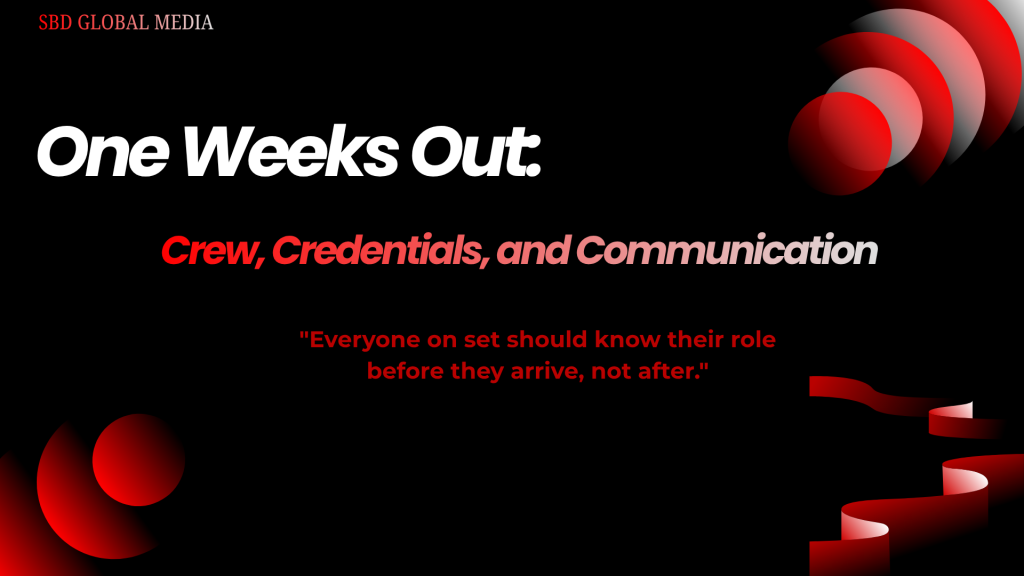 One Week Out: Crew, Credentials, and Communication
"Everyone on set should know their role before they arrive, not after."